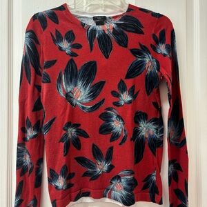 Ann Taylor Red Floral Crew Neck Sweater